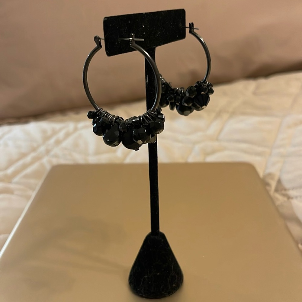 WHBM Gunmetal Black Dangle Hoops